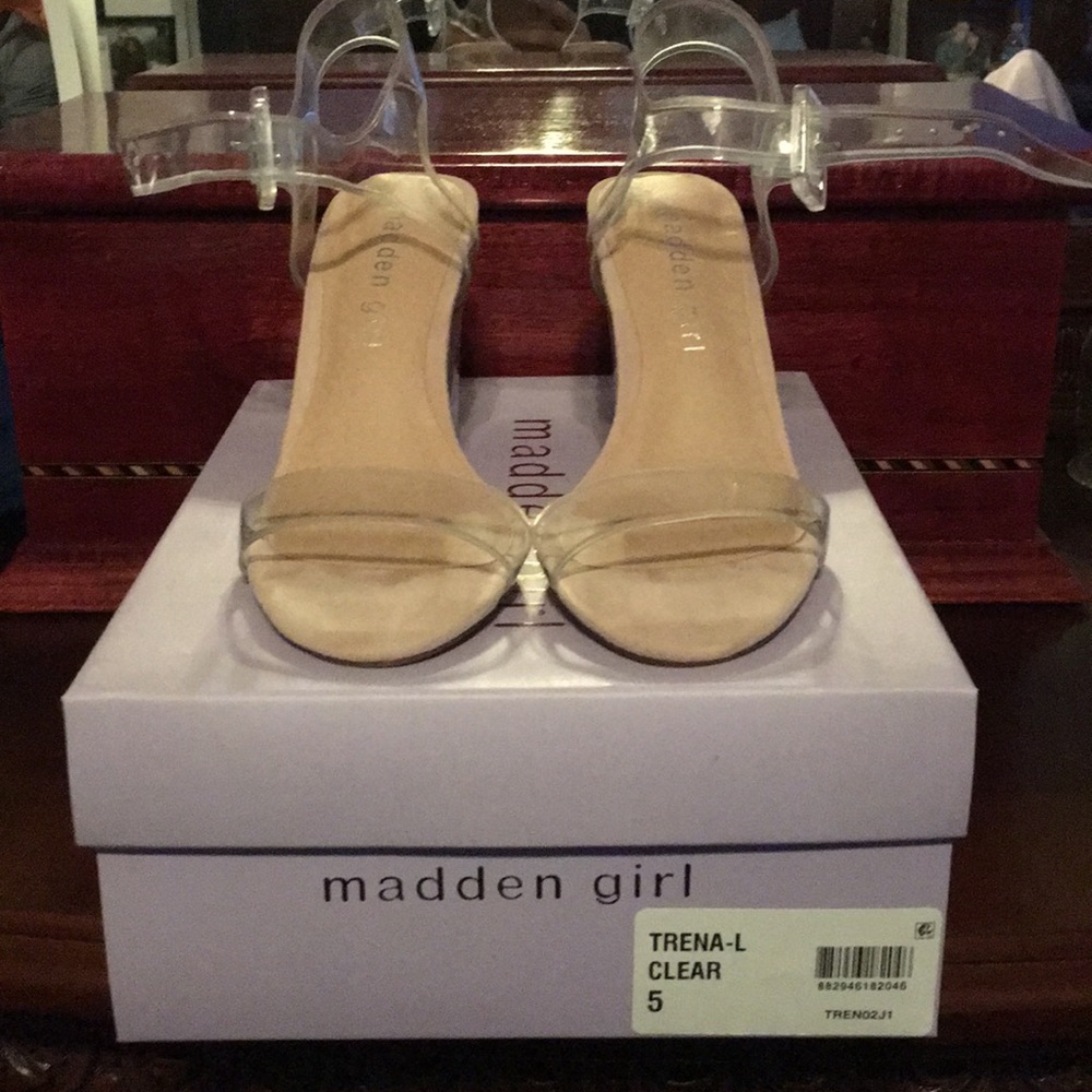Madden Girl Clear Heels. Size 5